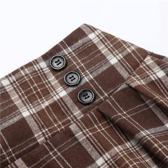 Plaid Skirt for Womens High Waist Aline Pleated Midi Skirts - Picture 3 of 6
